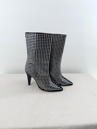 IRO Crystal-Studded Leather Stiletto Heel Ankle Boots Black Women's Size EU 39