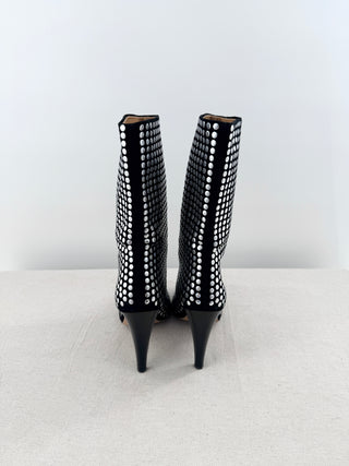 IRO Crystal-Studded Leather Stiletto Heel Ankle Boots Black Women's Size EU 39