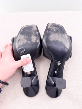Prada Soft Padded Nappa Leather Slip On Kitten Heel Mules Black Women's EU 40