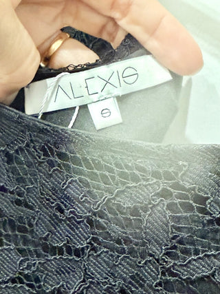 Alexis V-Neck Cold Shoulder Lace A-Line Midi Dress Black Women's Size S