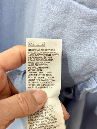 & Other Stories Puff Sleeve Surplice V-Neck Ruffle Trim Wrap Dress Blue Womens 8