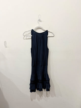Ramy Brook Kai Smocked Grommet Sleeveless Blouson Mini Dress Navy Blue Women's S