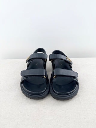 Dior Dioract Leather Slingback Sandals with Padded Adjustable Straps Black EU 40