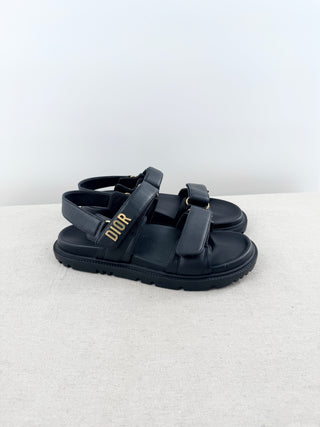 Dior Dioract Leather Slingback Sandals with Padded Adjustable Straps Black EU 40