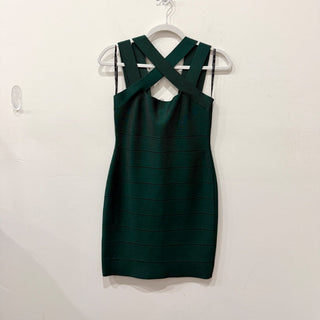 NWT Hervé Léger Crisscross Neck Bandage Mini Dress Forest Green Women's Size M