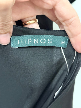 Hipnos Matching Satin Set: Blouse and Wrap Skirt Black Womens Top M / Bottom M/L