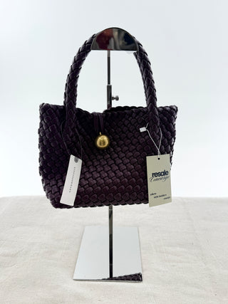 Anthropologie faux leather braided top handle bag