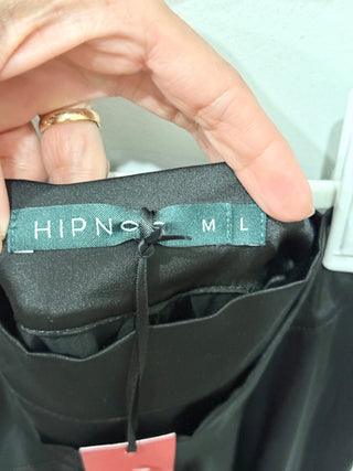 Hipnos Matching Satin Set: Blouse and Wrap Skirt Black Womens Top M / Bottom M/L