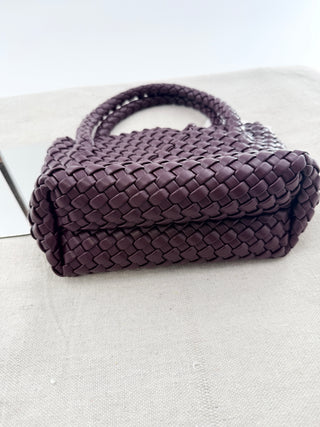 Anthropologie faux leather braided top handle bag