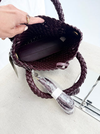 Anthropologie faux leather braided top handle bag