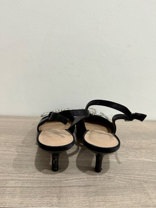 BCBGeneration Donna-2 Satin Kitten Heels Slingback Pump w/ Silver Bow Black 7.5