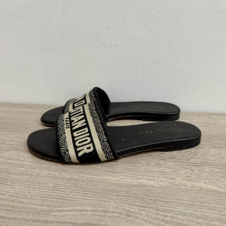 DIOR Dway Embroidered Christian Dior Cotton Slide Flat Sandals Black Women's 38