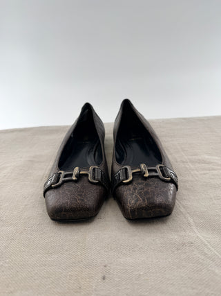 Fendi metallic leather square toe flats, 38.5