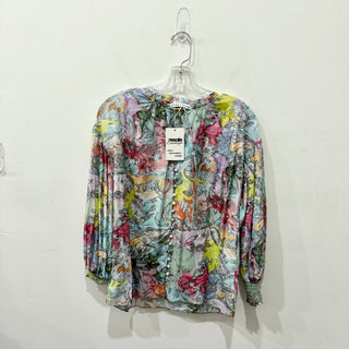 Alice & Olivia Julius Silk Blend Watercolor Button-Front Blouse Blue/Pink Small