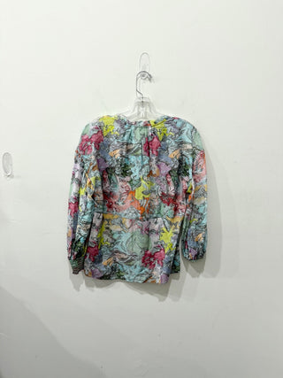 Alice & Olivia Julius Silk Blend Watercolor Button-Front Blouse Blue/Pink Small