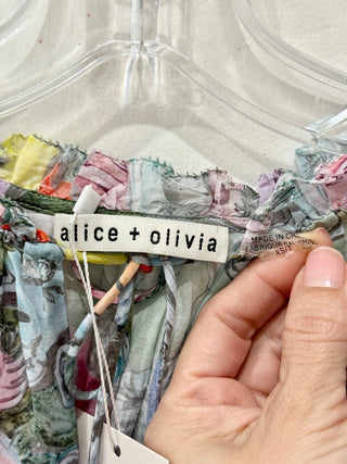 Alice & Olivia Julius Silk Blend Watercolor Button-Front Blouse Blue/Pink Small