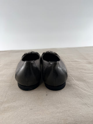 Fendi metallic leather square toe flats, 38.5