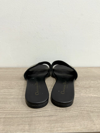 DIOR Dway Embroidered Christian Dior Cotton Slide Flat Sandals Black Women's 38