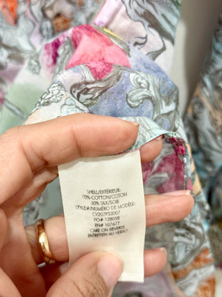Alice & Olivia Julius Silk Blend Watercolor Button-Front Blouse Blue/Pink Small