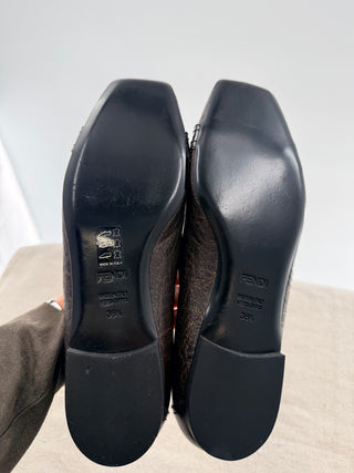 Fendi metallic leather square toe flats, 38.5