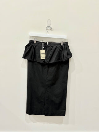 Zara High Waisted Ruffle Peplum Straight Pencil Midi Skirt Black Women's Size S