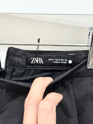 Zara High Waisted Ruffle Peplum Straight Pencil Midi Skirt Black Women's Size S