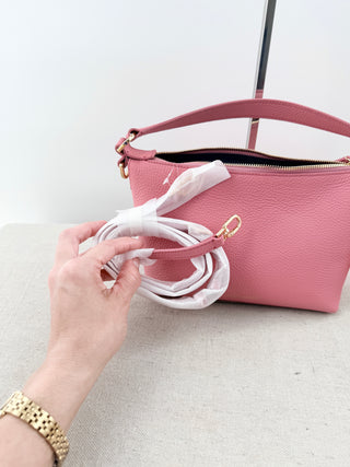 Maison de sabre leather zip up bag with long starap
