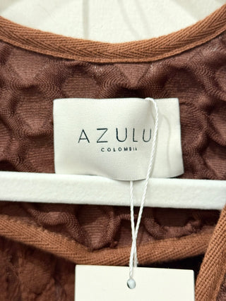 Azulu Matching Set: Textured V-Neck Top and High Waisted Shorts Chocolate Small