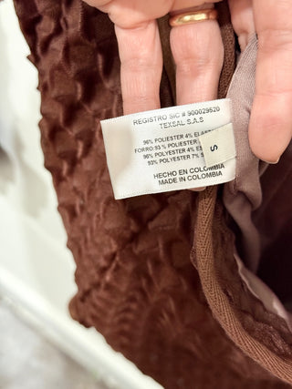 Azulu Matching Set: Textured V-Neck Top and High Waisted Shorts Chocolate Small