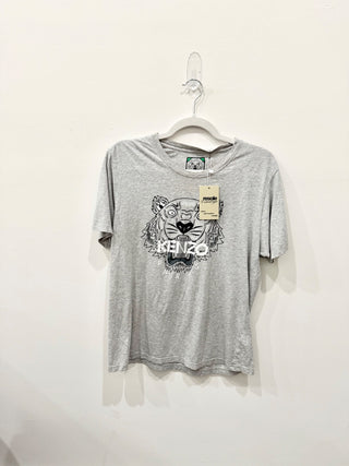 Kenzo Classic Tiger Print Cotton Knit Crew Neck Graphic Tee Heather Gray Women S