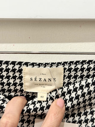 Sezane Clara Tailored Fit Houndstooth Trousers Pants Ecru & Black FR 40 / US 8