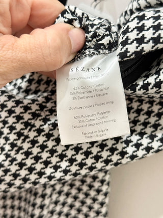 Sezane Clara Tailored Fit Houndstooth Trousers Pants Ecru & Black FR 40 / US 8