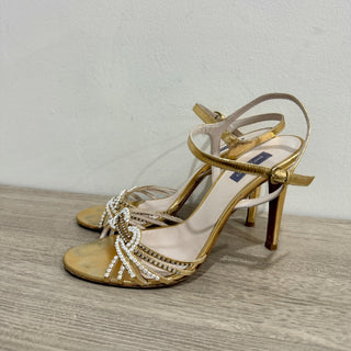 Emilio Pucci Leather Slip On Ankle Strap Strappy High Heels Gold Women's EU 39.5