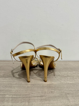 Emilio Pucci Leather Slip On Ankle Strap Strappy High Heels Gold Women's EU 39.5