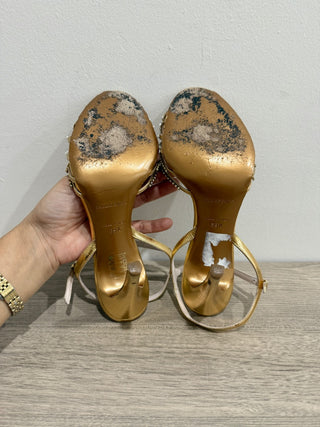 Emilio Pucci Leather Slip On Ankle Strap Strappy High Heels Gold Women's EU 39.5