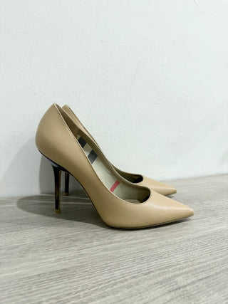Burberry Leather Pointed Toe Amber Stilettos Heel Pumps Beige Women's Size EU 37