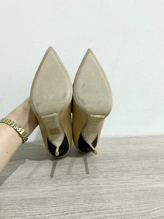 Burberry Leather Pointed Toe Amber Stilettos Heel Pumps Beige Women's Size EU 37