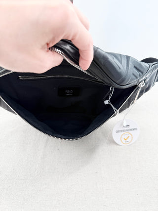 Fendi leather embossed logo large belt bag
