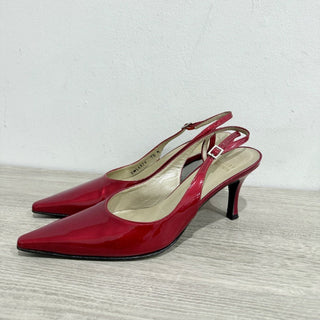 Stuart Weitzman Metalic Patent Leather Stilettos Heel Slingback Pumps Red US 7.5
