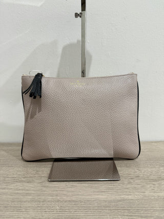 Kate Spade Pebble Leather Zip Up Pouch Clutch with Tassel Trim Gray