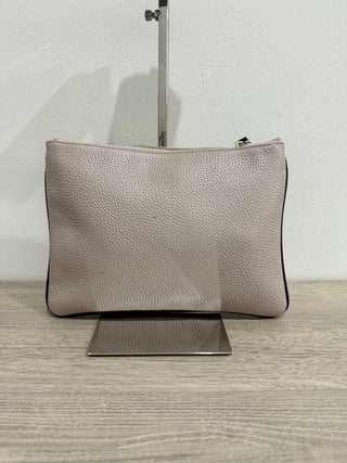 Kate Spade Pebble Leather Zip Up Pouch Clutch with Tassel Trim Gray