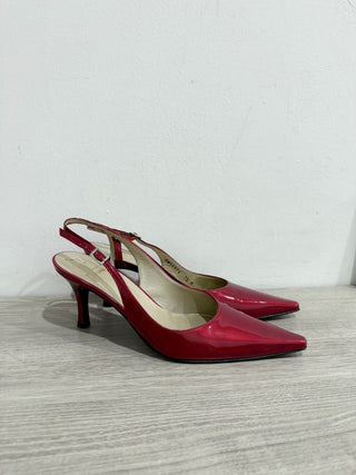 Stuart Weitzman Metalic Patent Leather Stilettos Heel Slingback Pumps Red US 7.5
