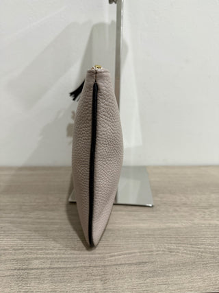 Kate Spade Pebble Leather Zip Up Pouch Clutch with Tassel Trim Gray