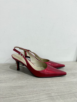 Stuart Weitzman Metalic Patent Leather Stilettos Heel Slingback Pumps Red US 7.5