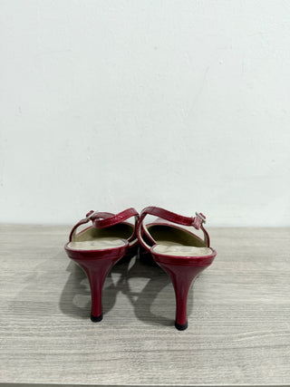 Stuart Weitzman Metalic Patent Leather Stilettos Heel Slingback Pumps Red US 7.5