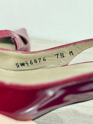 Stuart Weitzman Metalic Patent Leather Stilettos Heel Slingback Pumps Red US 7.5