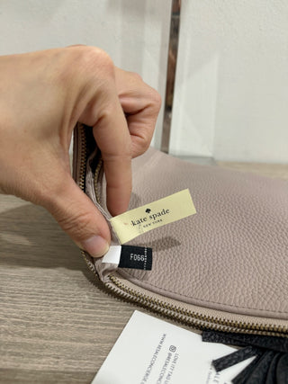 Kate Spade Pebble Leather Zip Up Pouch Clutch with Tassel Trim Gray