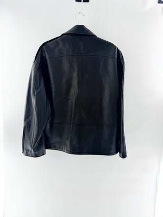 Grlfrnd leather jacket featuring a classic point collar, zip-front closure, and long sleeves, finished with sleek vertical welt pockets, and slightly relaxed silhouette, S