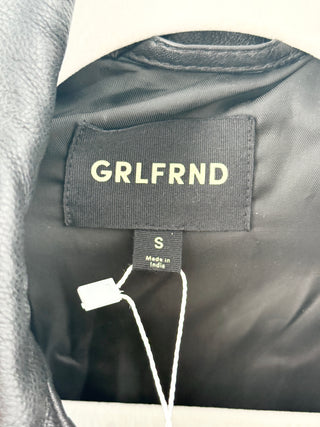 Grlfrnd leather jacket featuring a classic point collar, zip-front closure, and long sleeves, finished with sleek vertical welt pockets, and slightly relaxed silhouette, S