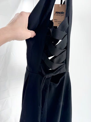 BCBGMaxazria Kalie Sleeveless Side Tie Fit and Flare Mini  Dress Black Women's 4